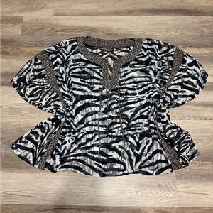 Jessica Zebra Print Blouse with Geometric Trim
